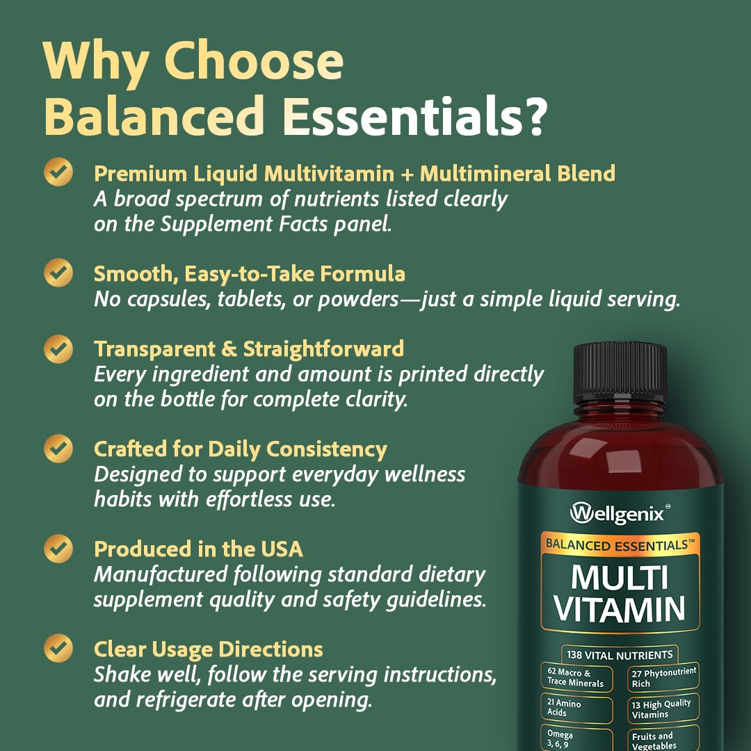 Bouteille de Multivitamines Liquides Équilibrées Wellgenix avec fruits