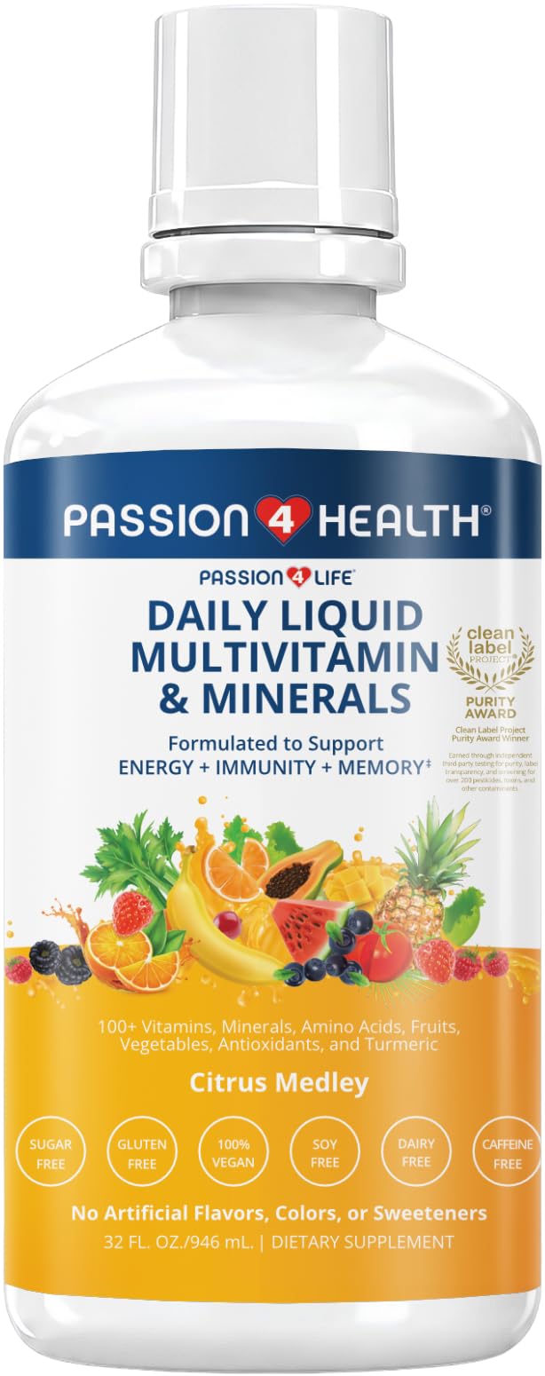 Bouteille de multivitamines liquides Passion 4 Life 1089g vue de face