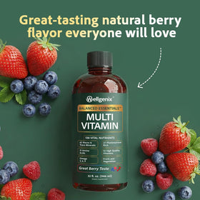 Bouteille de Multivitamines Liquides Wellgenix vue de côté