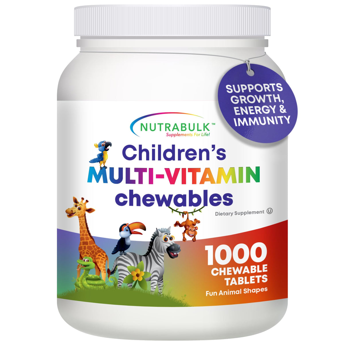 Bouteille de multivitamines mâchables NutraBulk pour enfants, 898g