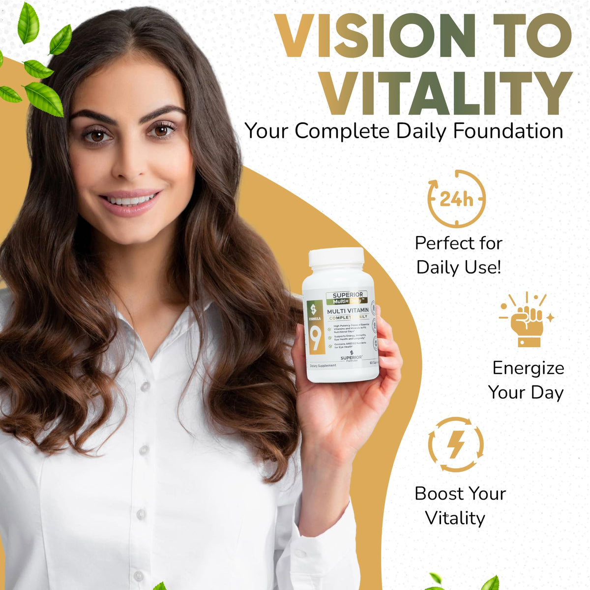 Bouteille de Multivitamines Methylées sur une table en bois
