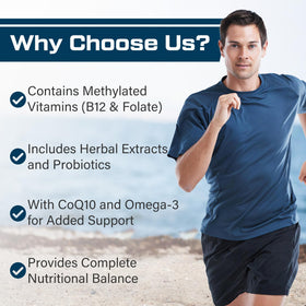 Bouteille de Multivitamines pour Hommes 50+ ThrivyThystle avec étiquette