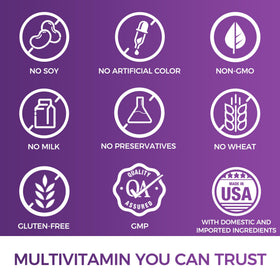 Bouteille de multivitamines Ultra 360 Vitamin World avec des plantes en arrière-plan