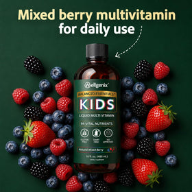 Bouteille de multivitamines Wellgenix avec fruits et légumes marins