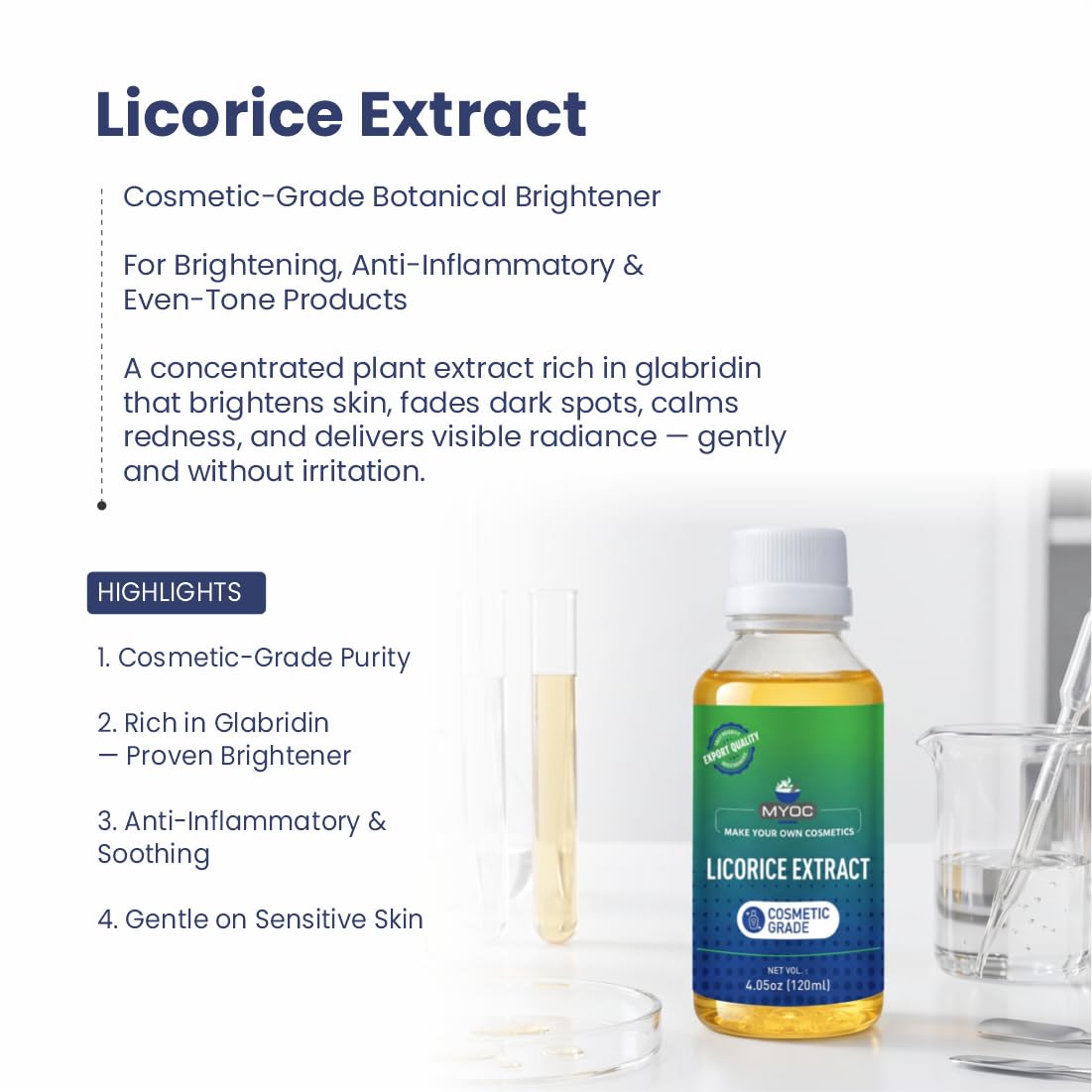 Bouteille de MYOC Extrait de Réglisse 120ml sur un fond neutre