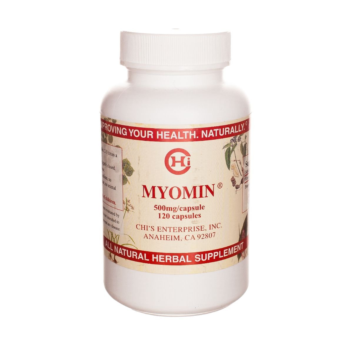 Bouteille de Myomin Chi's Enterprise avec 120 capsules de 500mg