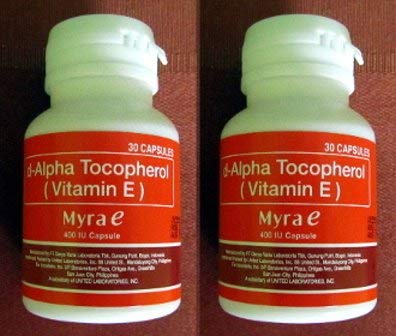 Bouteille de Myra E contenant 60 capsules de vitamine E