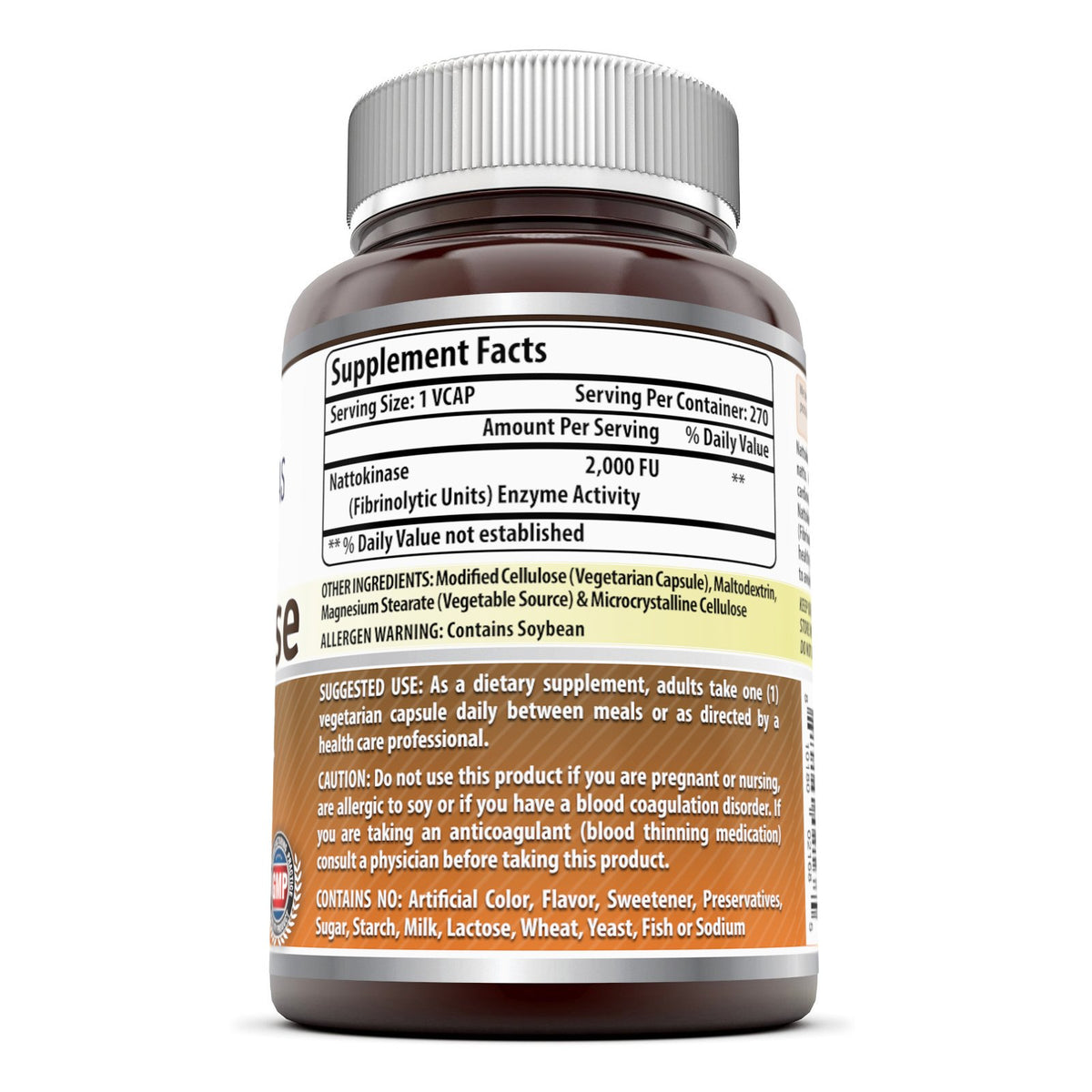 Bouteille de Nattokinase 200 mg avec capsules visibles