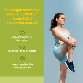 Bouteille de Natural Factors Vitamine D3 avec étiquette et capsules