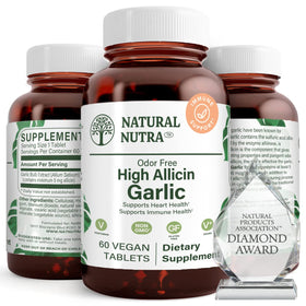 Bouteille de Natural Nutra Ail Allicine 500mg 60 tablettes végétaliennes
