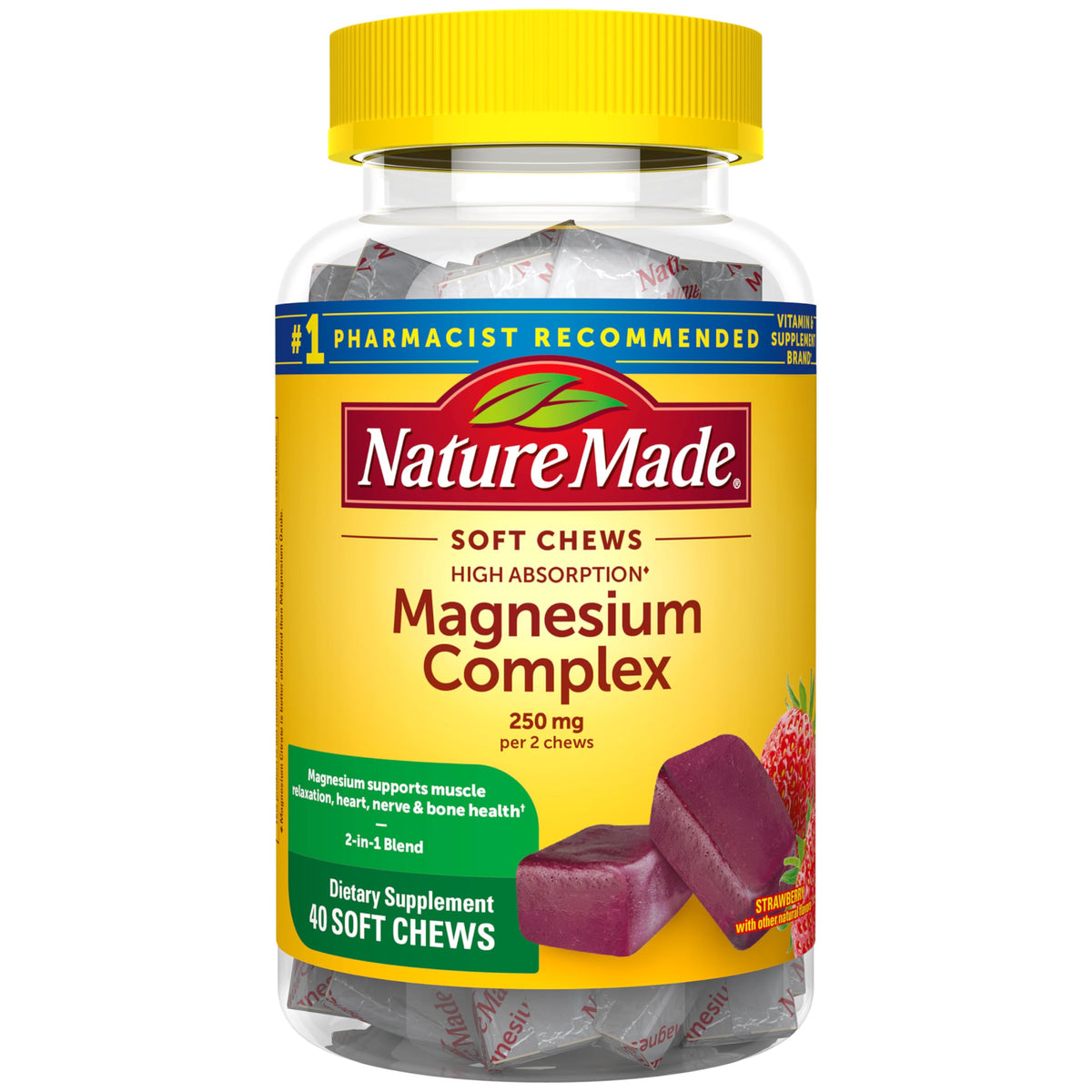 Bouteille de Nature Made Complexe de Magnésium à Haute Absorption 40 Chews