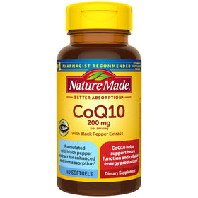 Bouteille de Nature Made CoQ10 200mg avec extrait de poivre noir, vue de face