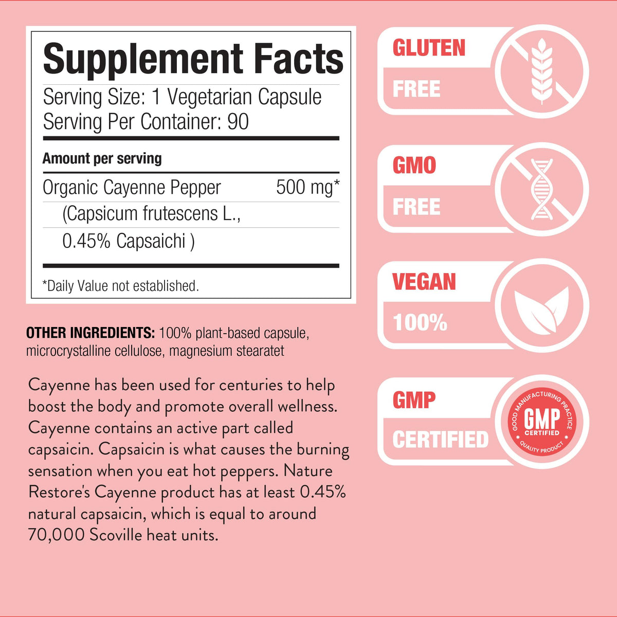 Bouteille de Nature Restore extrait de piment de cayenne 90 capsules
