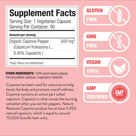 Bouteille de Nature Restore extrait de piment de cayenne 90 capsules