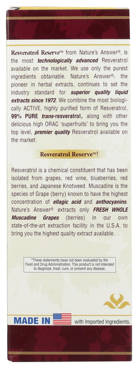 Bouteille de Nature's Answer Réserve de Resvératrol avec étiquette