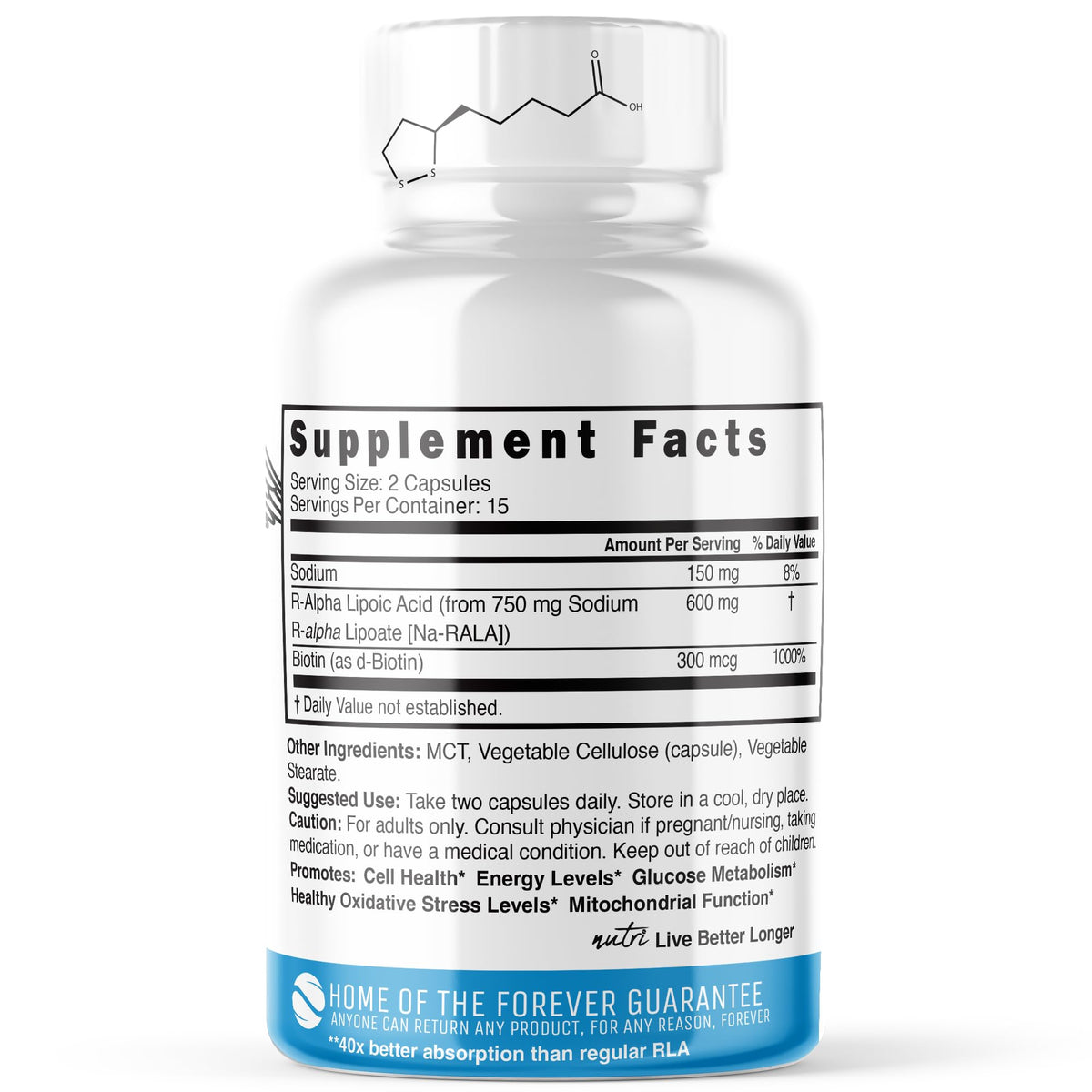 Bouteille de Nature's Fusions Acide Alpha-Lipoïque avec étiquette