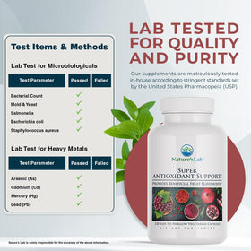 Bouteille de Nature's Lab Super Antioxidant Support avec étiquette visible