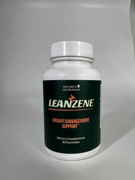 Bouteille de Nature’s NutriWave Leanzene Gummy avec un arrière-plan naturel
