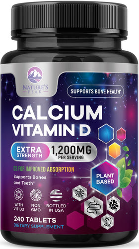 Bouteille de Nature's Peak Calcium 1200 mg avec Vitamine D3, 240 comprimés