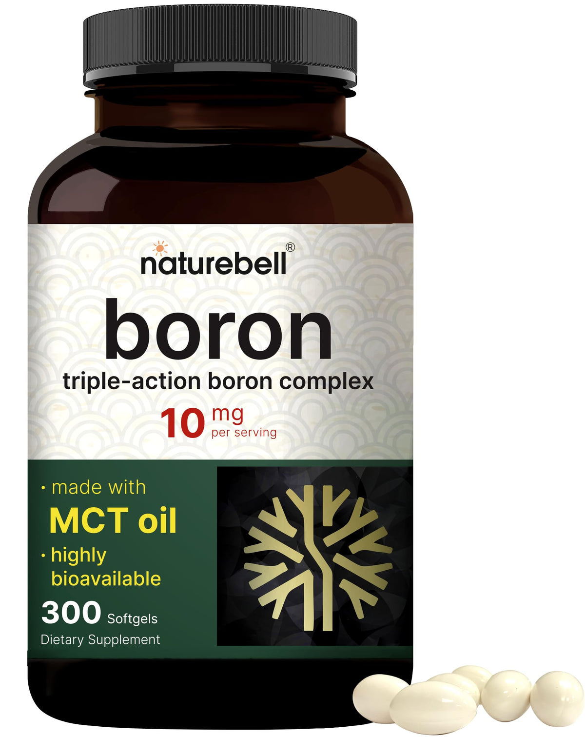 Bouteille de NatureBell Boron 10mg 300 gélules vue de face