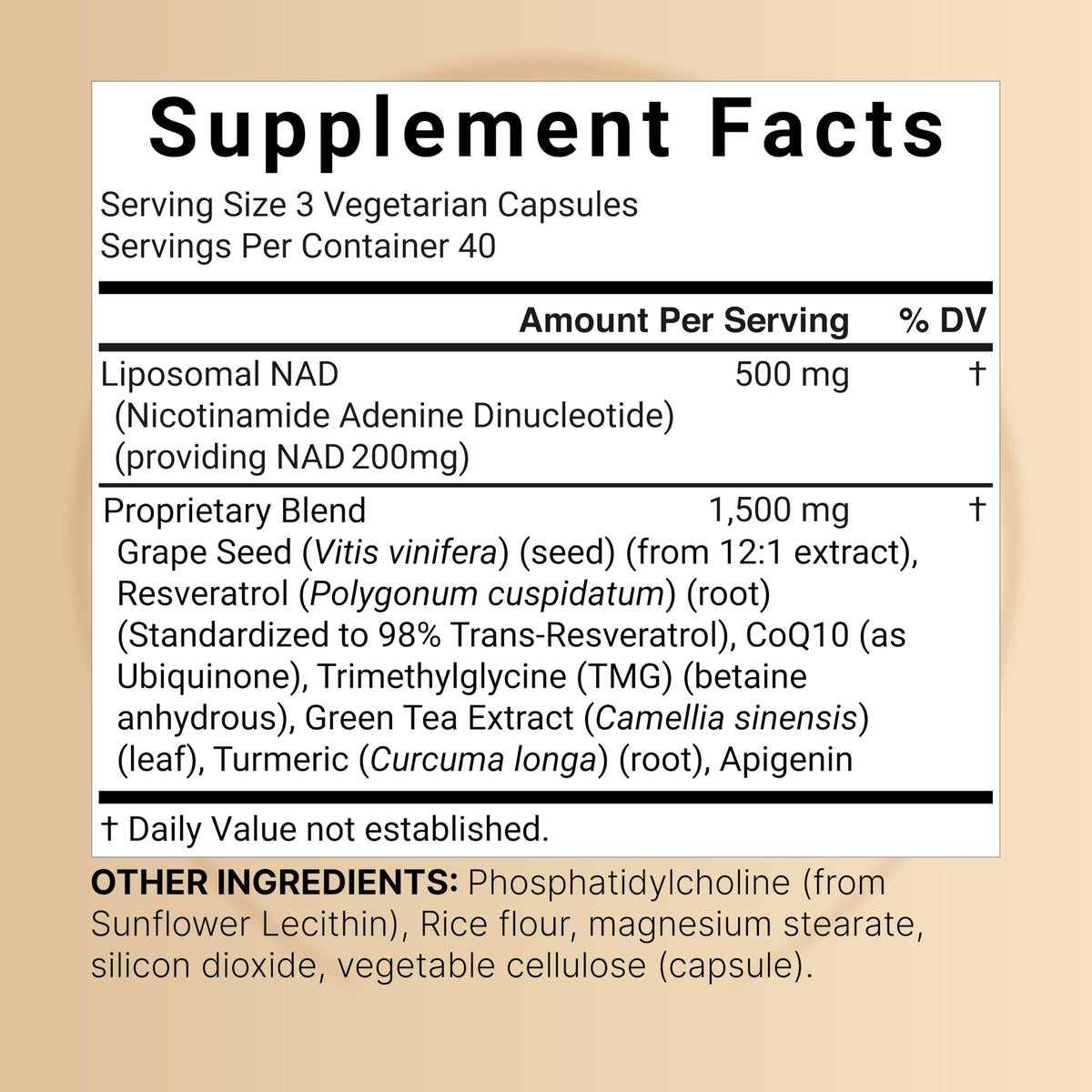 Bouteille de NatureBell Complex Liposomal NAD+ avec étiquette visible