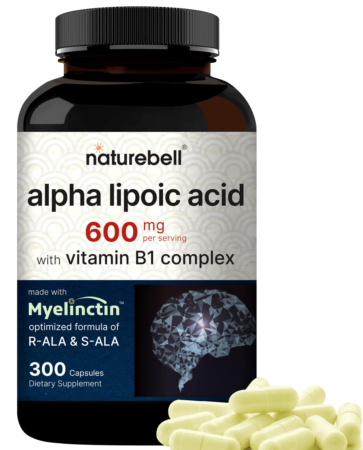 Bouteille de NatureBell Complexe Acide Alpha Lipoïque 600mg, vue avant