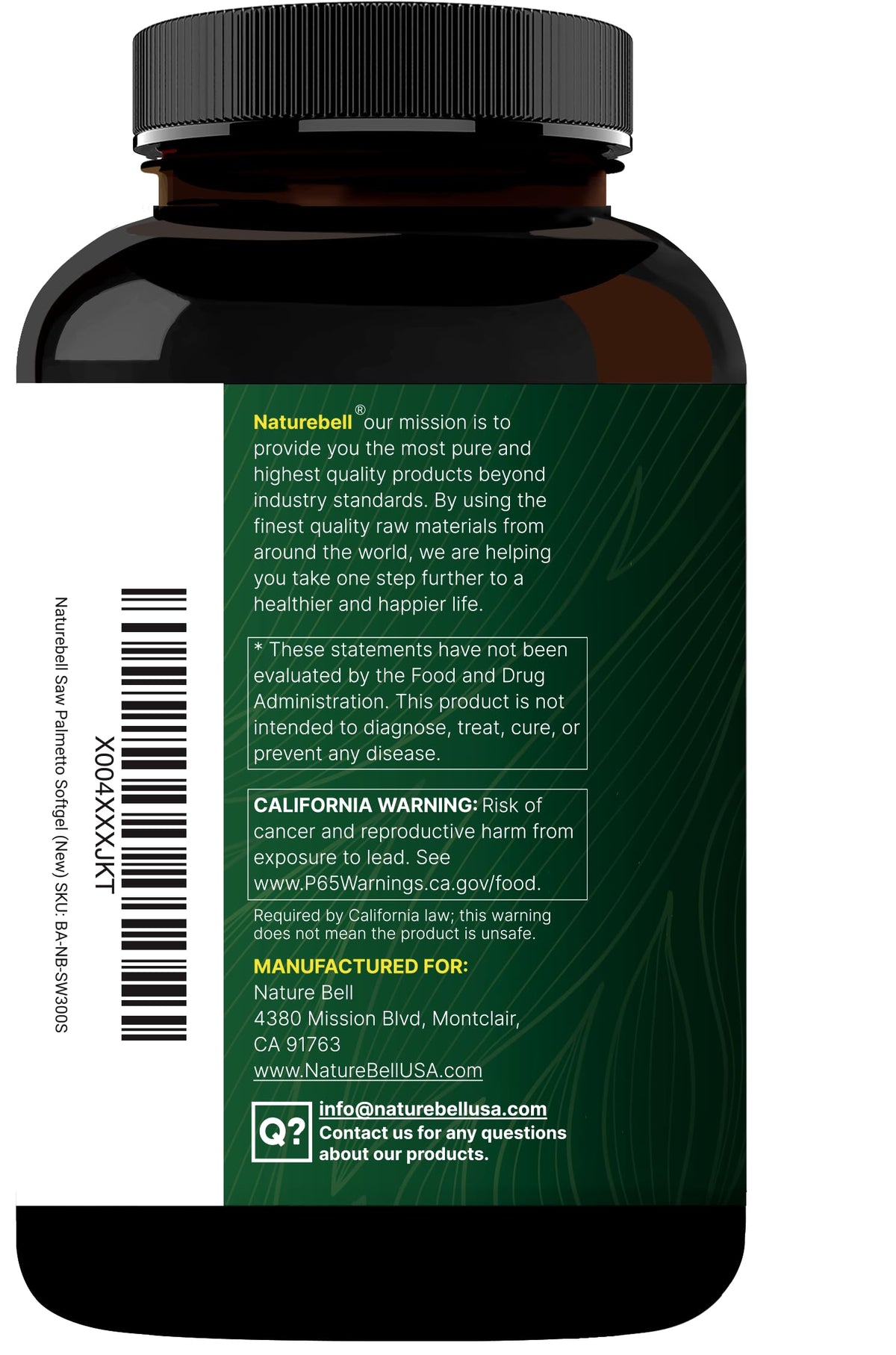 Bouteille de NatureBell Saw Palmetto avec ingrédients naturels