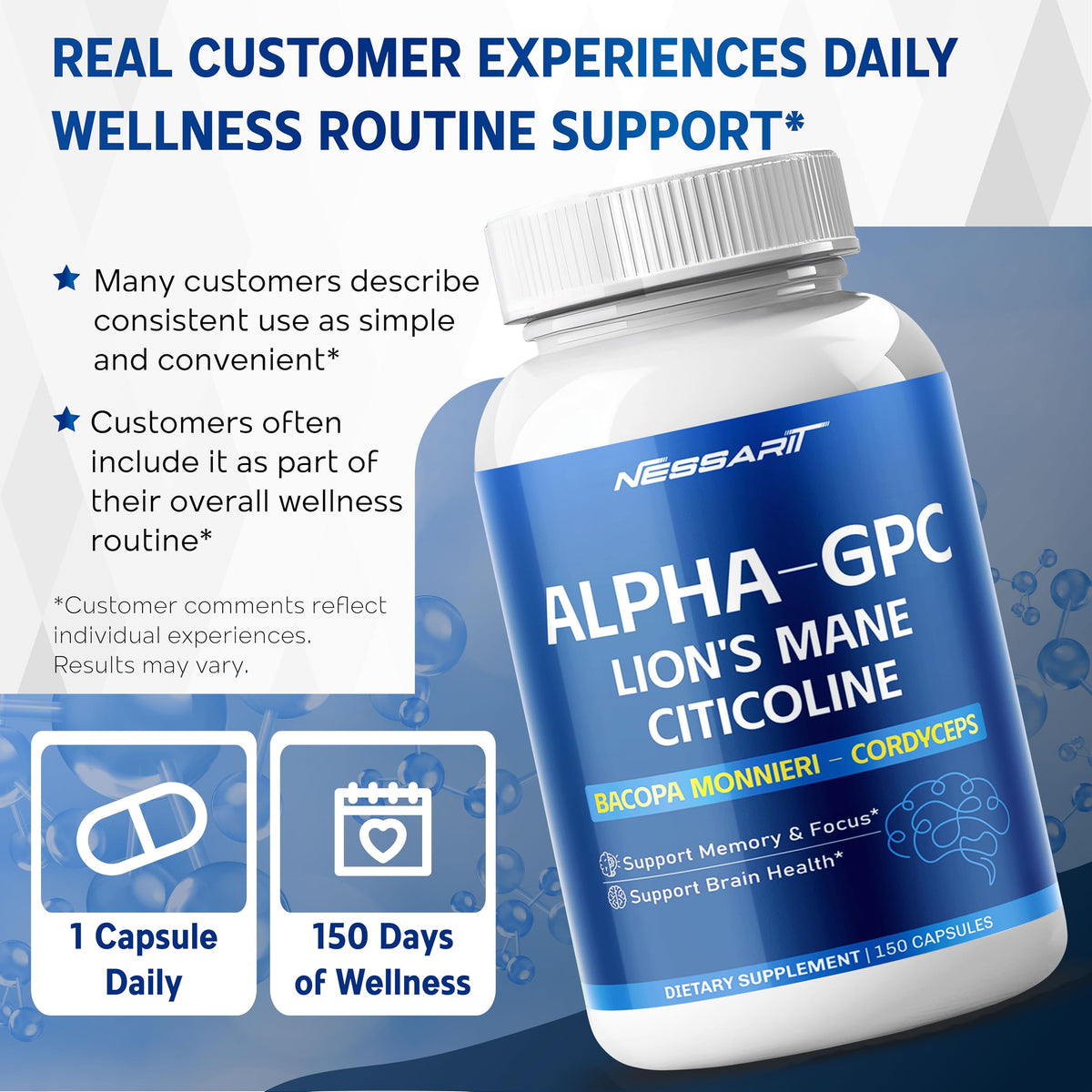 Bouteille de NESSARIT Liposomal Alpha-GPC dans une cuisine moderne