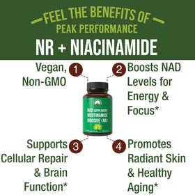 Bouteille de Nicotinamide Riboside Peak Performance avec étiquette