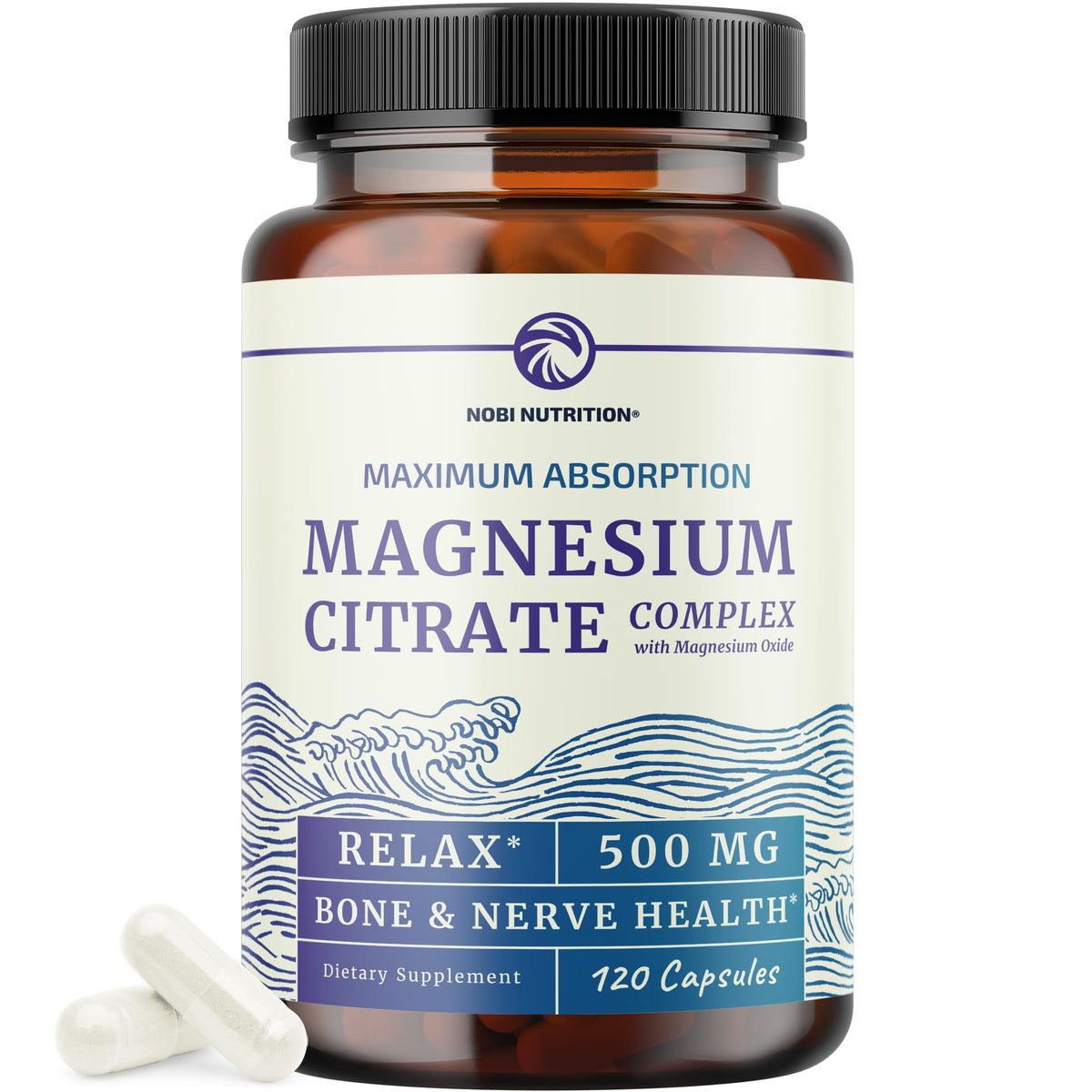 Bouteille de Nobi Nutrition Citrate de Magnésium 500 MG vue de face