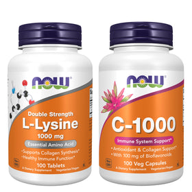 Bouteille de NOW Foods Bundle L-Lysine et Vit C 1000mg vue de face