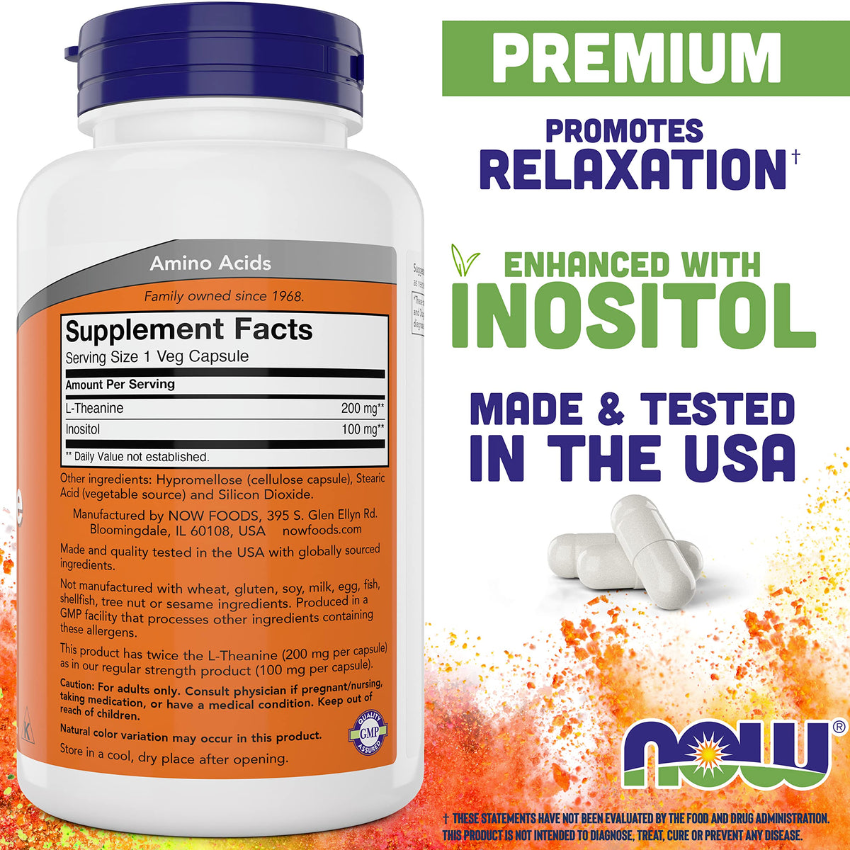 Bouteille de NOW Foods L-Theanine avec 180 capsules