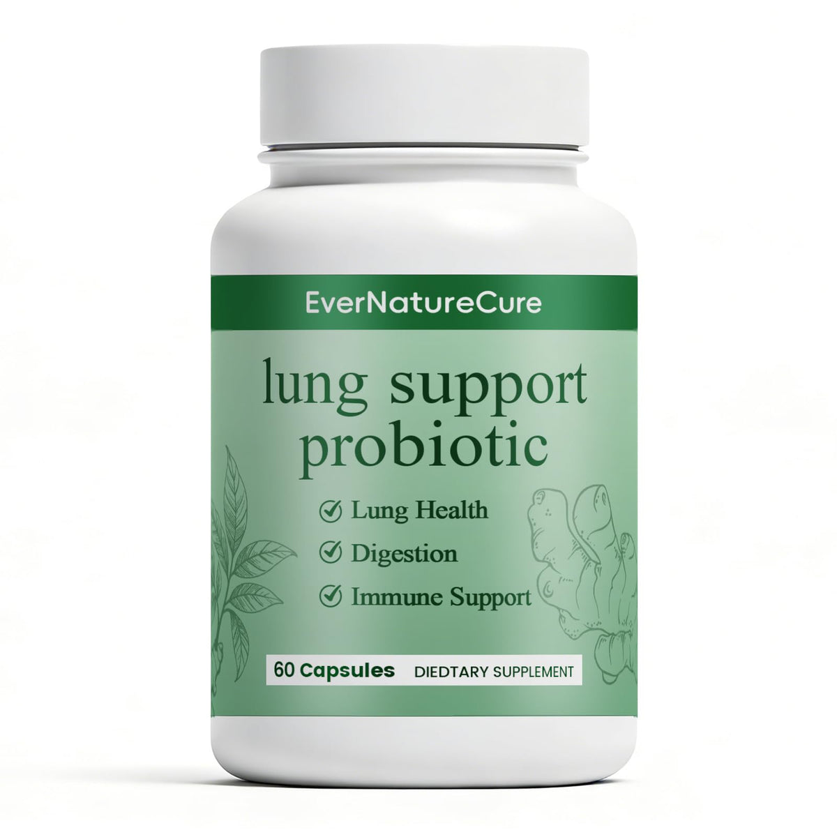 Bouteille de Nukupuns EverNatureCure Probiotiques 60 Capsules vue de face