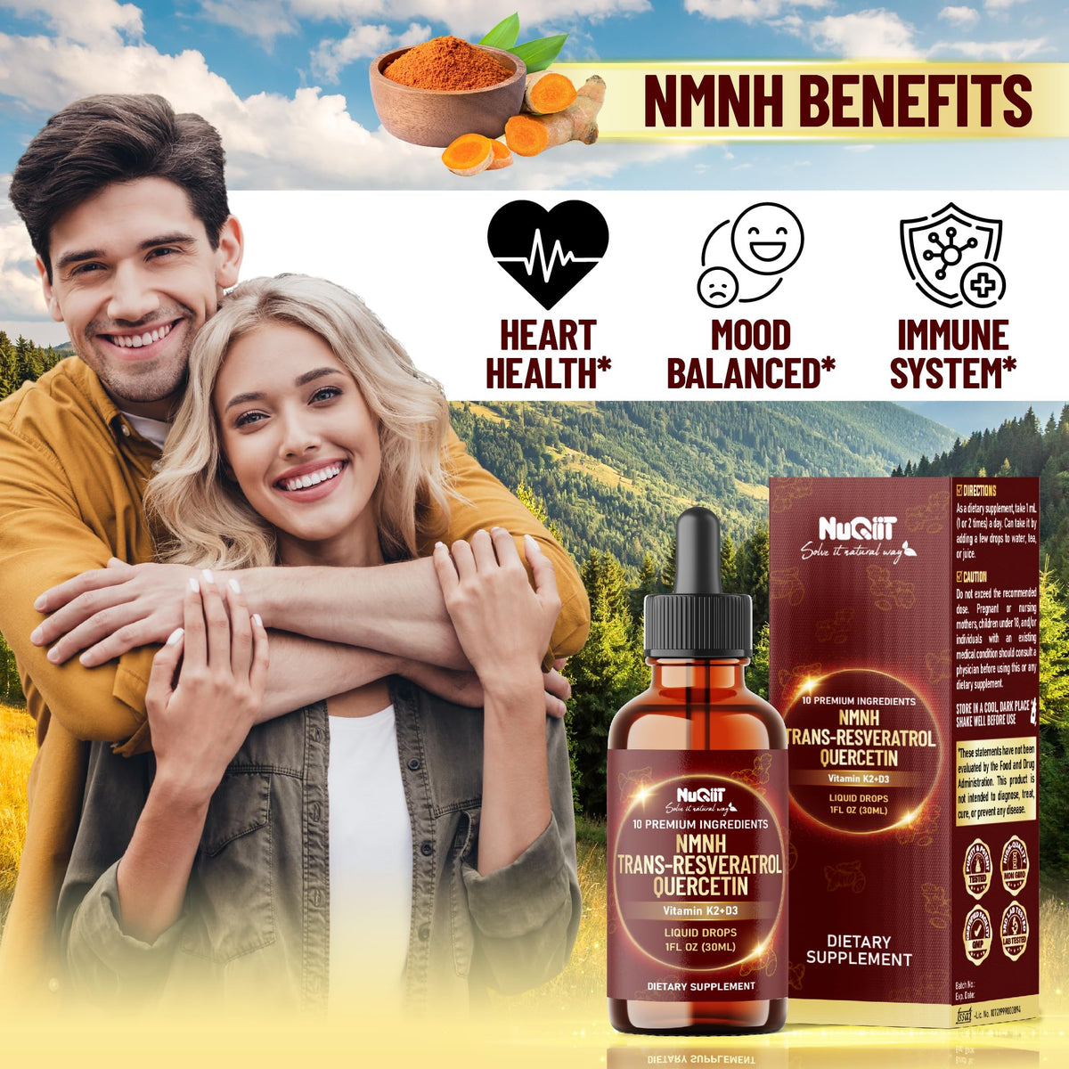 Bouteille de NUQIIT 10in1 NMNH 1000mg sur un fond blanc