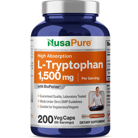 Bouteille de NusaPure L-Tryptophan 1500mg avec 200 capsules