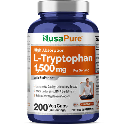 Bouteille de NusaPure L-Tryptophan 1500mg avec 200 capsules
