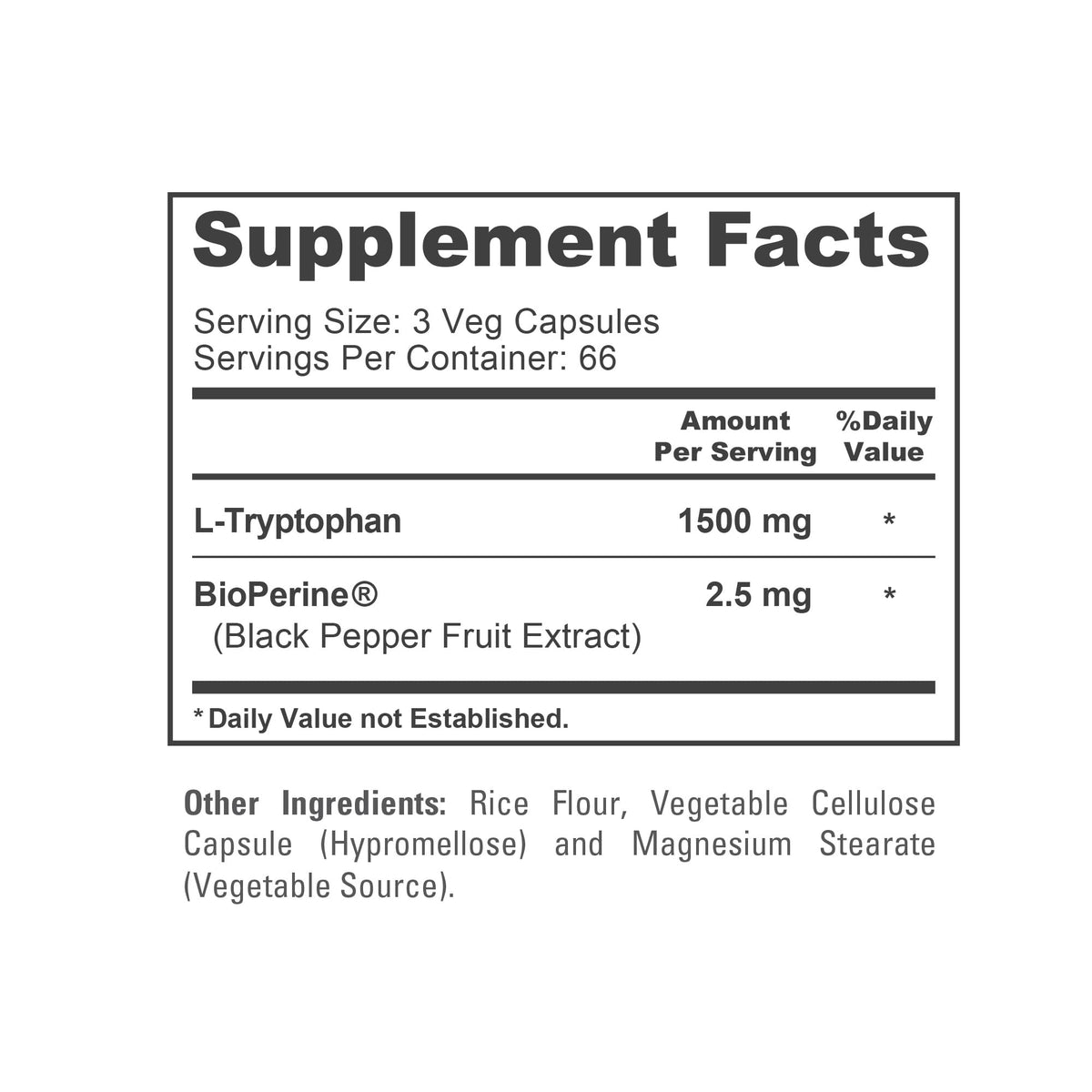Bouteille de NusaPure L-Tryptophan ouverte montrant les capsules