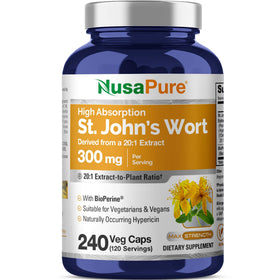 Bouteille de NusaPure Millepertuis 300 mg avec étiquette visible