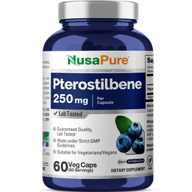 Bouteille de NusaPure Pterostilbene 250mg 60 capsules vue de face