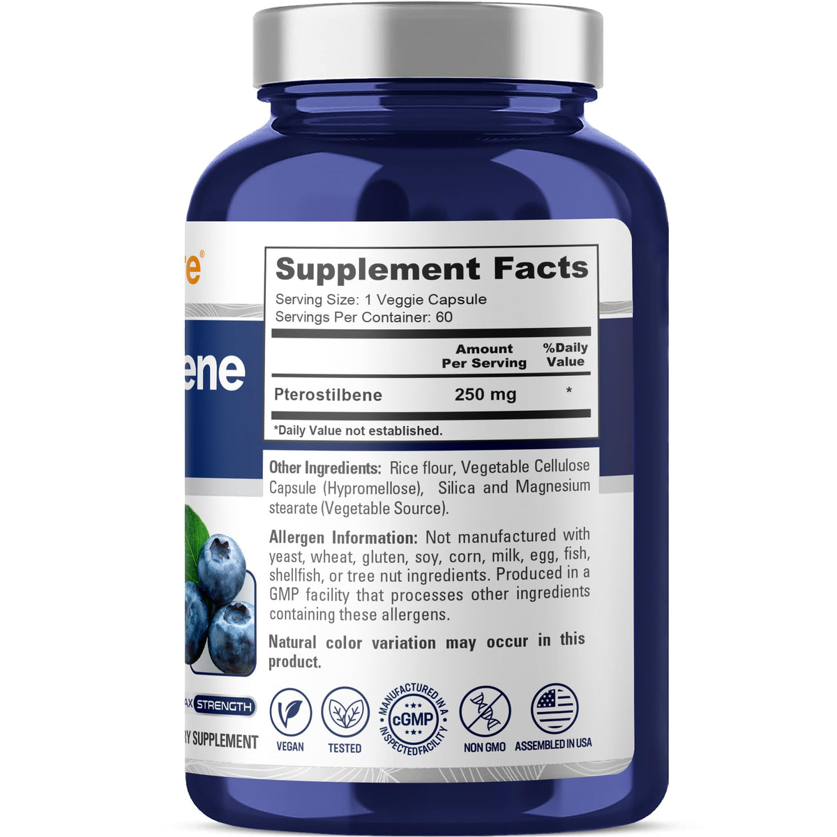 Bouteille de NusaPure Pterostilbene avec étiquette visible