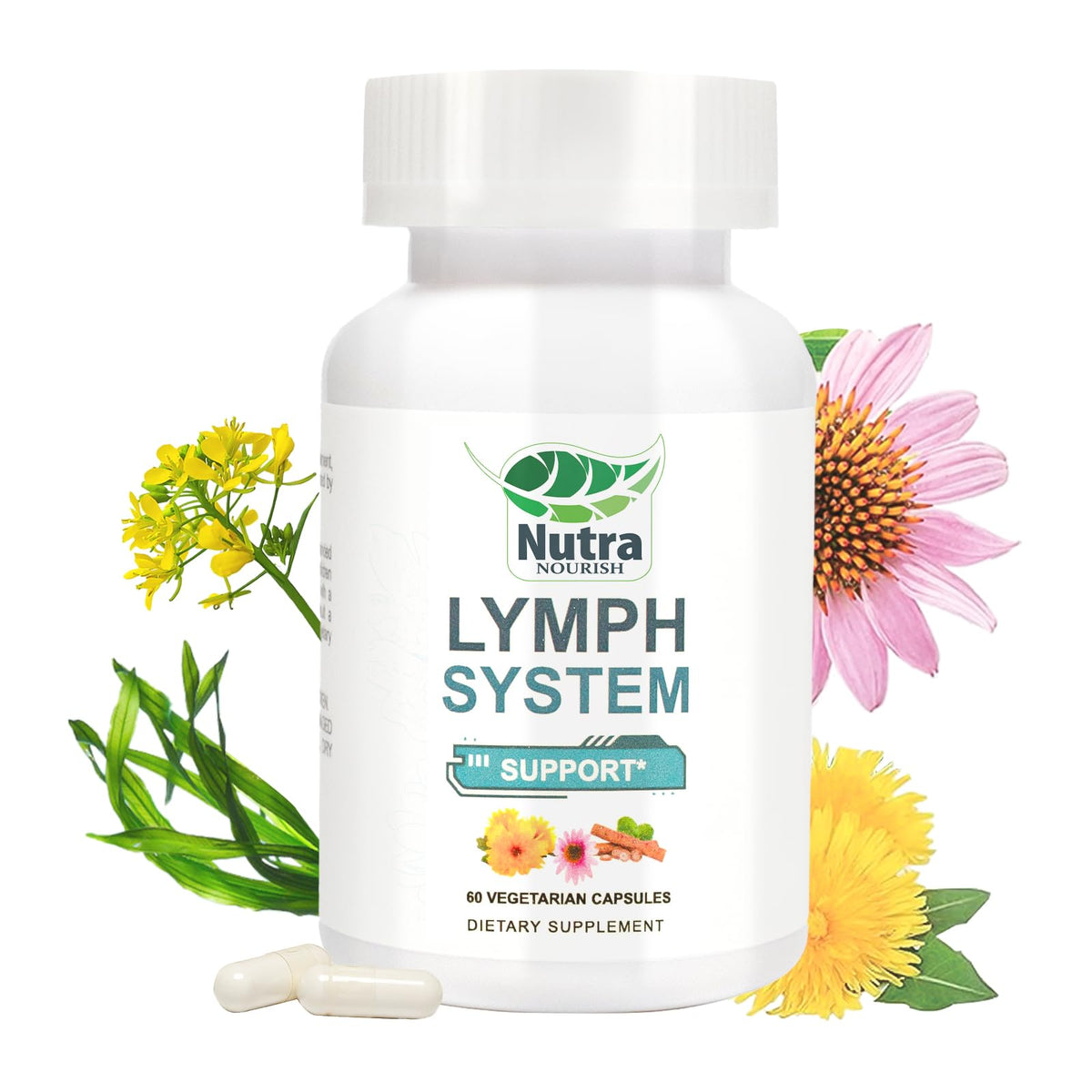 Bouteille de NutraNourish Drainage Lymphatique 60 capsules vue de face