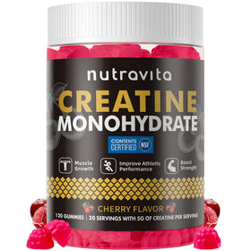Bouteille de Nutravita Gummy de Créatine Monohydrate 120 gummies cerise