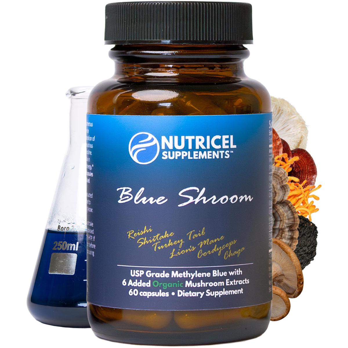 Bouteille de Nutricel Supplements avec capsules de bleu de méthylène