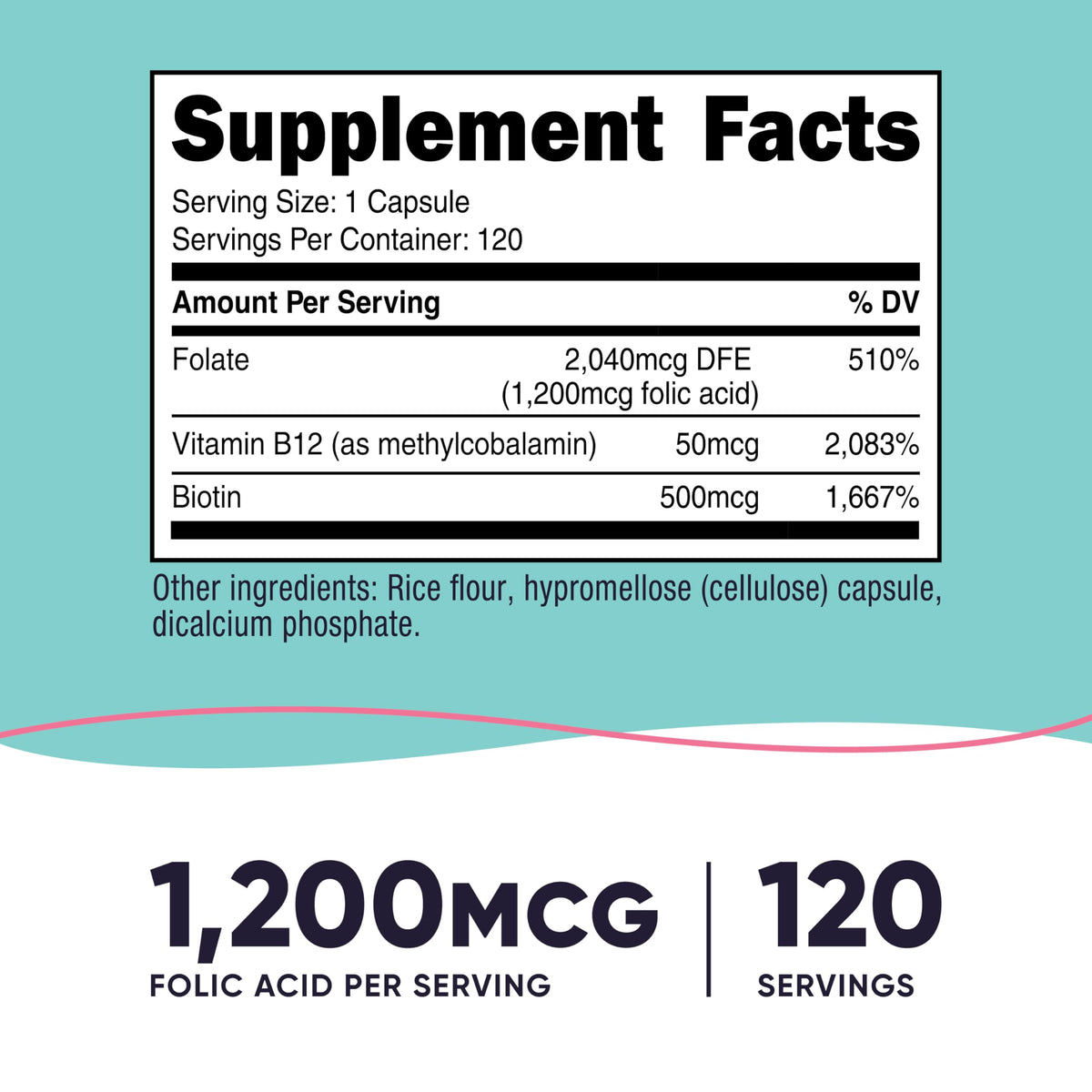 Bouteille de Nutricost Acide Folique 1200 mcg avec étiquette