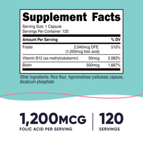 Bouteille de Nutricost Acide Folique 1200 mcg avec étiquette