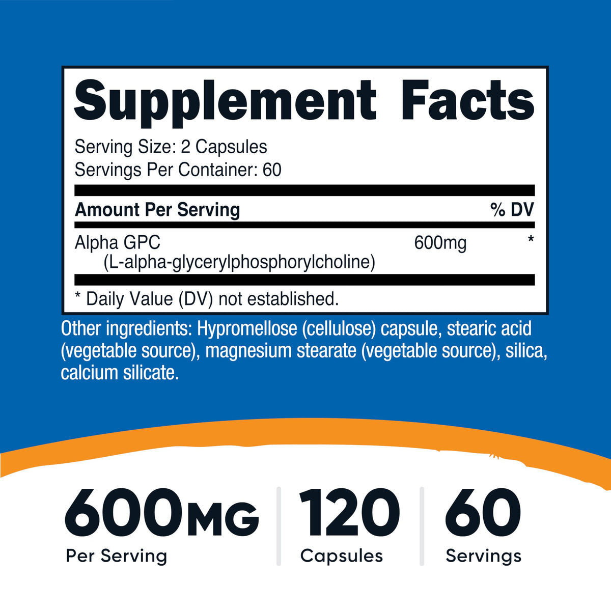 Bouteille de Nutricost Alpha GPC avec capsules à l'intérieur