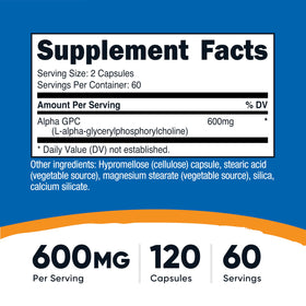 Bouteille de Nutricost Alpha GPC avec capsules à l'intérieur