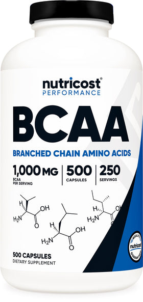 Bouteille de Nutricost BCAA 1000mg avec 500 capsules