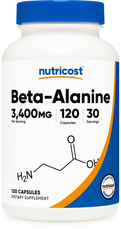 Bouteille de Nutricost Beta-Alanine 3400mg avec 120 capsules
