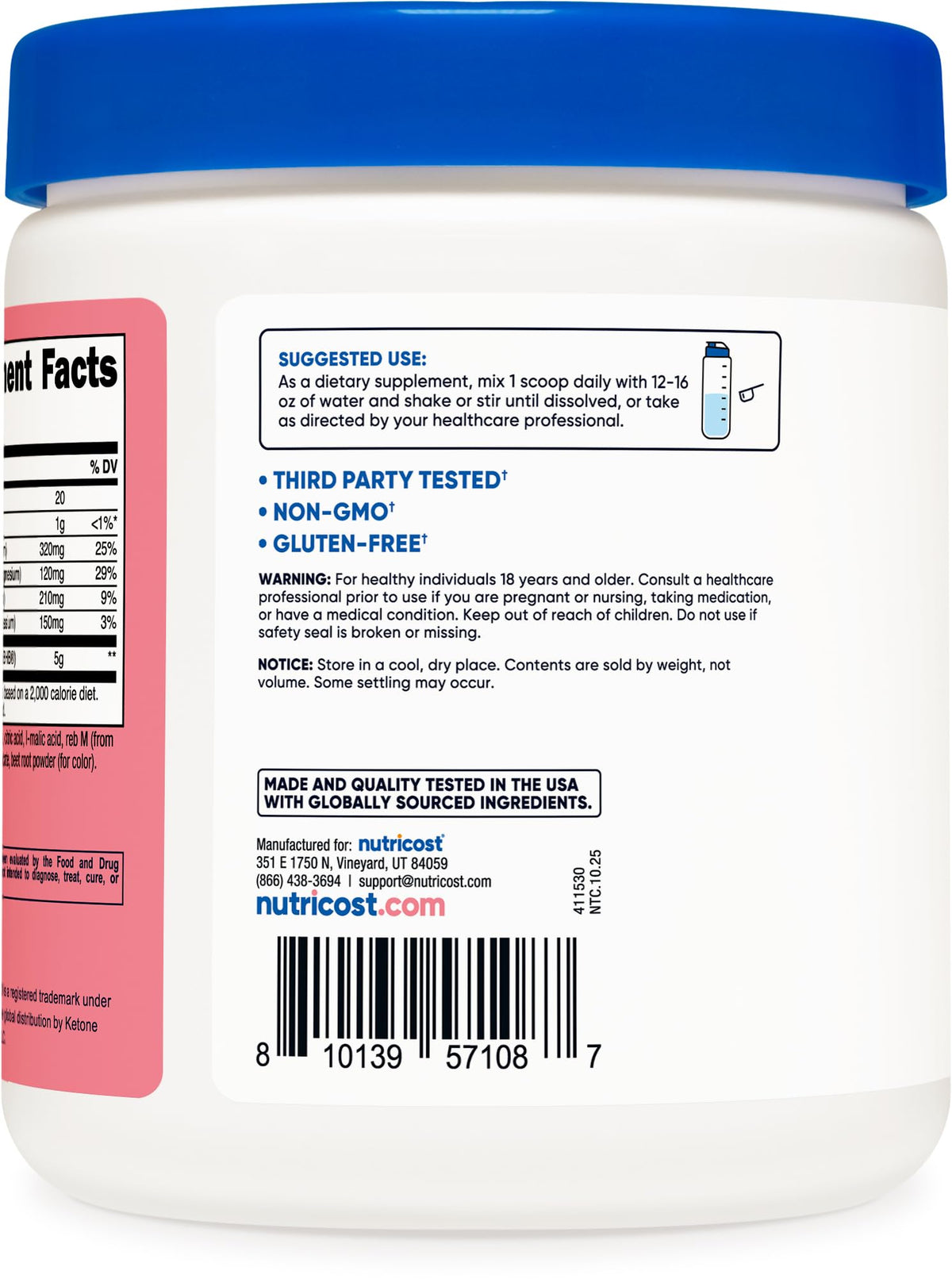 Bouteille de Nutricost BHB Salts Drink Mix sur une table